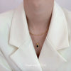 Double Layer Stainless Steel Blade Chain Necklace With Black Square Drop Pendant Elegant Minimalist Clavicle Chain For Women