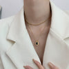 Double Layer Stainless Steel Blade Chain Necklace With Black Square Drop Pendant Elegant Minimalist Clavicle Chain For Women