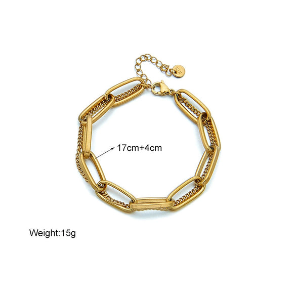 Double Layer Titanium Steel Chain Bracelet With Geometric Pattern Electroplated Unisex