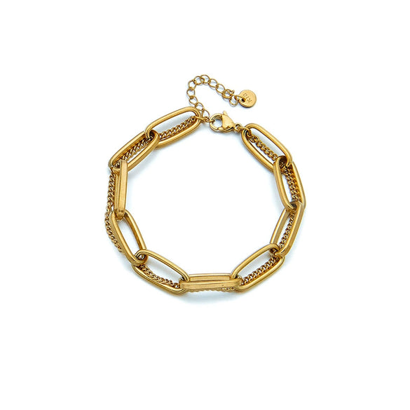 Double Layer Titanium Steel Chain Bracelet With Geometric Pattern Electroplated Unisex