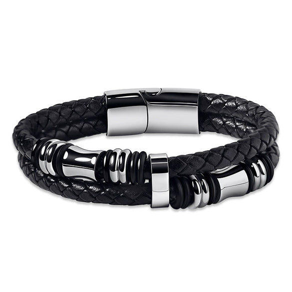 Double Loop Woven Leather Rope Men's Bracelet Fashion Personality Jewelry Bracelet Wholesale Vintage Handmade Cowhide