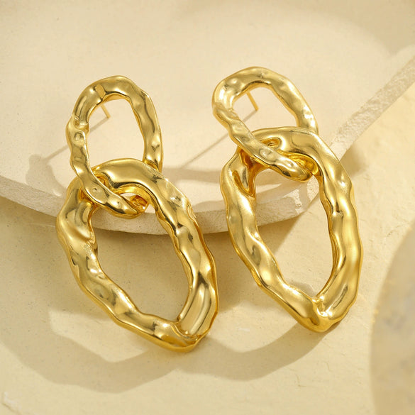 Double Ring Ring Buckle Earrings Stainless Steel Electroplating Fashion Women's