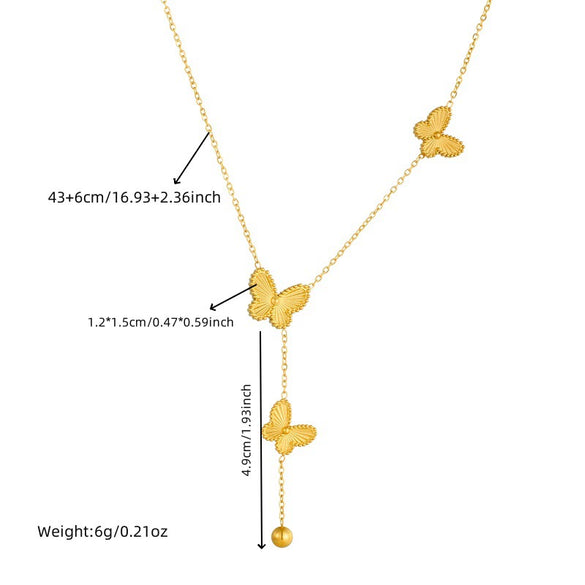 Double Sided Butterfly Flower Steel Ball Tassel Necklace In Fashion Style Made Of Stainless Steel With Electroplating Treatment For Women