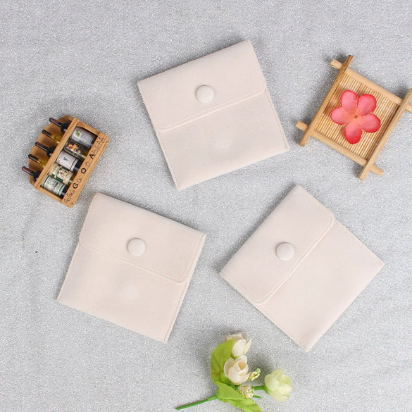Double Sided Velvet Snap Button Jewelry Packaging Pouch Fabric Necklace Storage Bag Moisture Proof Scratch Resistant