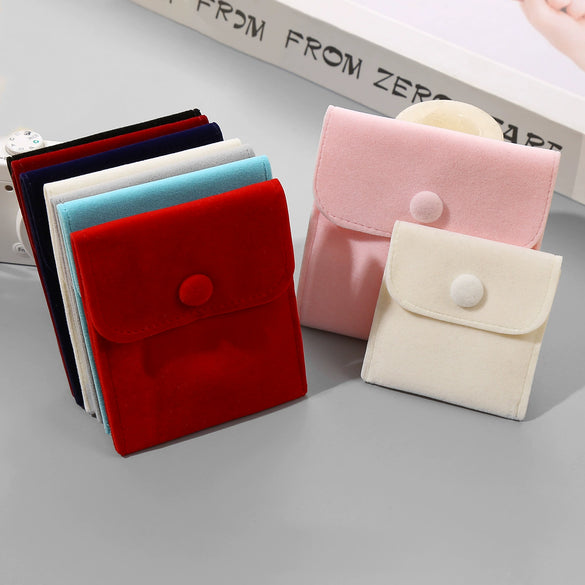 Double Sided Velvet Snap Closure Jewelry Storage Pouch Flip Pocket Fabric Packaging Bag For Rings And Earrings