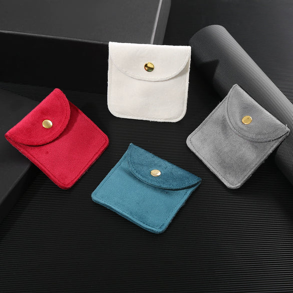 Double Sided Velvet Snap Closure Jewelry Storage Pouch Flip Pocket Fabric Packaging Bag For Rings And Earrings