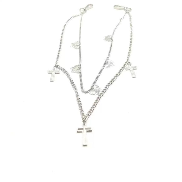 Doublelayer Combination Butterfly Cross Pants Chain Decoration Belt Men's Punk Hiphop Metal Waist Chain Accessories