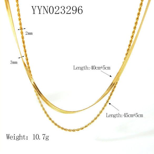 Doublelayer Fashion Exquisite Stainless Steel Blade Chain Necklace With Pvd Furnace Vacuum Real Gold Plating