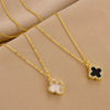 Doublelayer Fourleaf Clover Black And White Motherofpearl Pendant Titanium Steel Necklace For Women With Ochain And Geometric Pattern