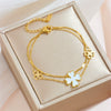 Doublelayer Fourleaf Clover Heart Cartoon Style Titanium Steel Electroplated Women's Bracelet