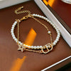 Doublelayer Imitation Pearl Jewelry Set With Stars Sun And Moon Clouds Universe Pattern Electroplated Bracelet And Necklace For Women