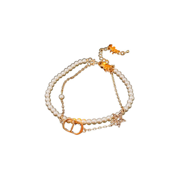 Doublelayer Imitation Pearl Jewelry Set With Stars Sun And Moon Clouds Universe Pattern Electroplated Bracelet And Necklace For Women