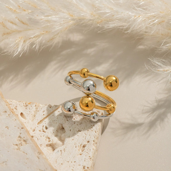 Doublelayer Open Geometric Ball Ring In Gold And Silver Color Matching Nonfading Waterproof Titanium Steel Hand Jewelry For Women With Electroplating Process