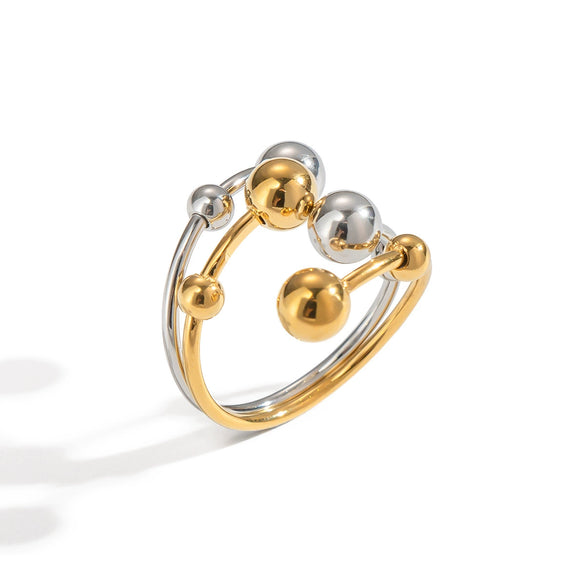 Doublelayer Open Geometric Ball Ring In Gold And Silver Color Matching Nonfading Waterproof Titanium Steel Hand Jewelry For Women With Electroplating Process