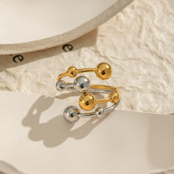Doublelayer Open Geometric Ball Ring In Gold And Silver Color Matching Nonfading Waterproof Titanium Steel Hand Jewelry For Women With Electroplating Process