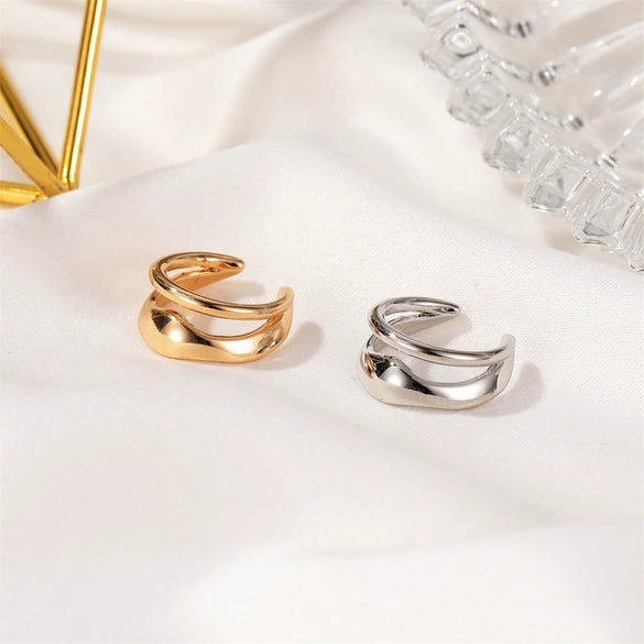 Doublelayer Retro Ear Clip Single Earrings Without Ear Holes Copper Geometric Style Electroplated For Men And Women