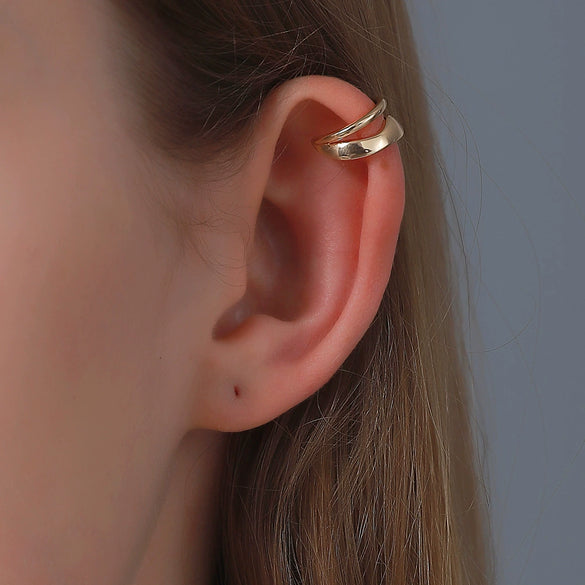 Doublelayer Retro Ear Clip Single Earrings Without Ear Holes Copper Geometric Style Electroplated For Men And Women