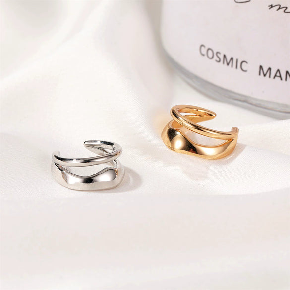 Doublelayer Retro Ear Clip Single Earrings Without Ear Holes Copper Geometric Style Electroplated For Men And Women