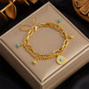 Doublelayer Retro Gold Titanium Steel Round Pendant Bracelet For Women With Electroplating Treatment