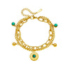 Doublelayer Retro Gold Titanium Steel Round Pendant Bracelet For Women With Electroplating Treatment