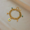 Doublelayer Retro Gold Titanium Steel Round Pendant Bracelet For Women With Electroplating Treatment