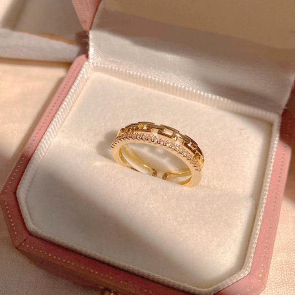 Doublelayer Rhinestone Ring For Women Geometric Light Luxury Electroplated