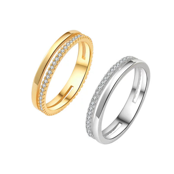 Doublelayer Ringed Diamond Zircon Women's Copper Ring With Geometric Style And Electroplating Technology