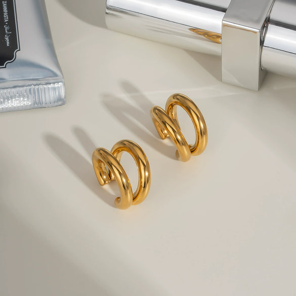 Doublelayer Round Ear Cuff Classic Light Luxury Fashionable Highend Stainless Steel Jewelry For Women With Pvd Furnace Vacuum Real Gold Plating Geometric Design