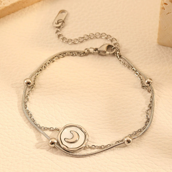 Doublelayer Round Snake Beads Love Pendant Jewelry Women's Anklet Stainless Steel Heart Shape Acrylic Inlay