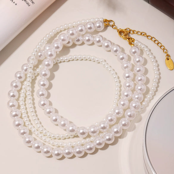 Doublelayer Shell Bead Jewelry Set Electroplated 316L Stainless Steel Earrings Necklace Ring For Women