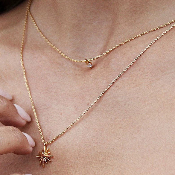 Doublelayer Spot Normcore Women's Necklace Layered Clavicle Chain With Star Zircon Stacked Copper Plated Ochain