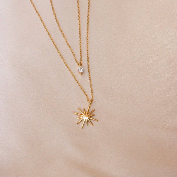 Doublelayer Spot Normcore Women's Necklace Layered Clavicle Chain With Star Zircon Stacked Copper Plated Ochain