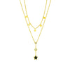 Doublelayer Stacked Black And White Fivepointed Star Diamond Tassel Pendant Titanium Steel Jewelry Necklace With Electroplating