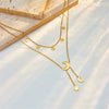 Doublelayer Stacked White Shell Star Moon Geometric Titanium Steel Tassel Clavicle Chain Necklace With Electroplating For Women