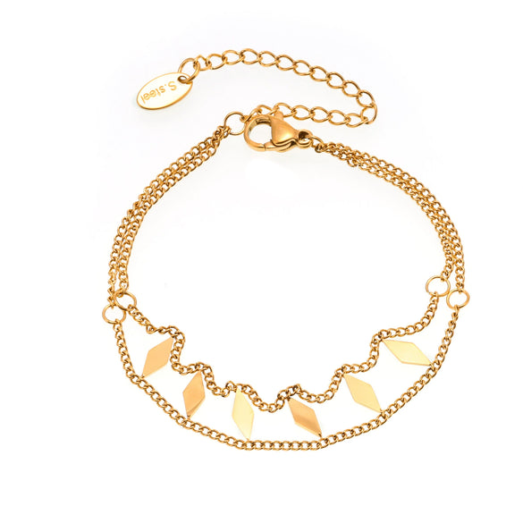 Doublelayer Stainless Steel Niche Necklace And Bracelet For Women With Diamond Sequins Light Luxury And Simple Style Electroplated