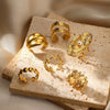 Doublelayer Stainless Steel Round Geometric Women's Opening Ring 18K Gold Plated