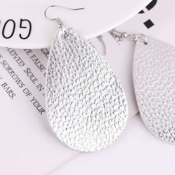 Doublelayer Teardropshaped Pu Leather Women's Earrings With Printing