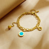 Doublelayer Titanium Steel Chain With Roman Round Turquoise Pendant Geometric Electroplated Unisex Jewelry Bracelet