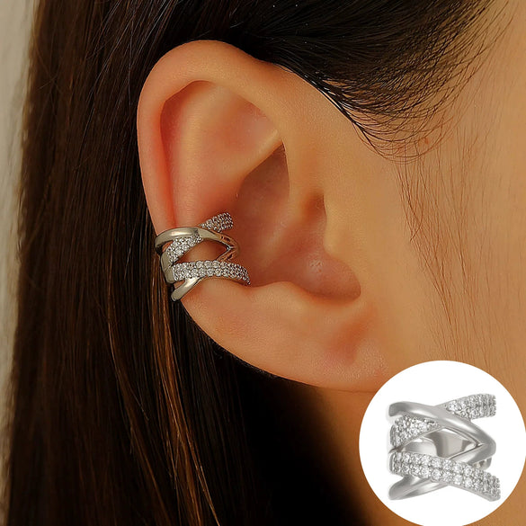 Doublelayer Xcross Ear Clip For Women No Ear Holes Copper Geometric Electroplated