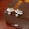 Doublelayer Zircon Fake Pearl Pendant Earrings Geometric Light Luxury Style Set With Zirconia