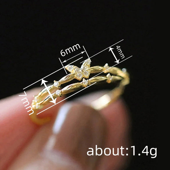 Doublelayered Butterfly Ring For Women Copper Inlaid Zircon Animal Zodiac Geometric Small And Fresh Style