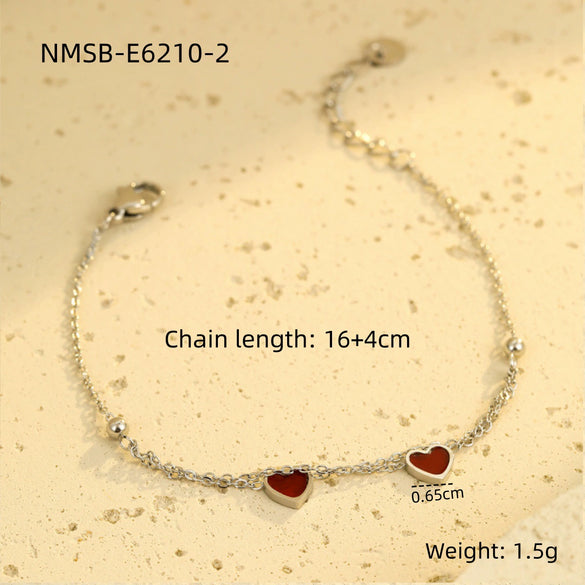 Doublelayered Peach Heart Stacked Stainless Steel 18K Electroplated Women's Fashion Jewelry Bracelet
