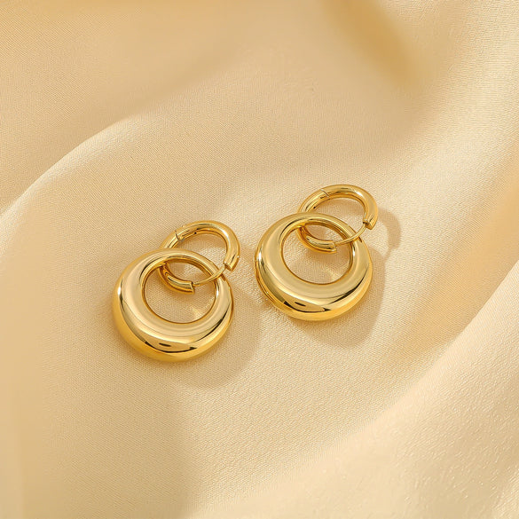 Doublering Dualpurpose Detachable Ring Earrings Stainless Steel Geometric Style 18K Vacuum Plating In Furnace