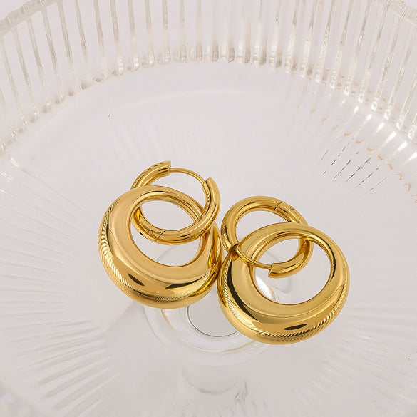 Doublering Dualpurpose Detachable Ring Earrings Stainless Steel Geometric Style 18K Vacuum Plating In Furnace