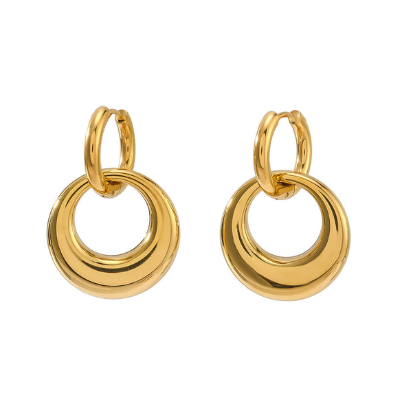 Doublering Dualpurpose Detachable Ring Earrings Stainless Steel Geometric Style 18K Vacuum Plating In Furnace