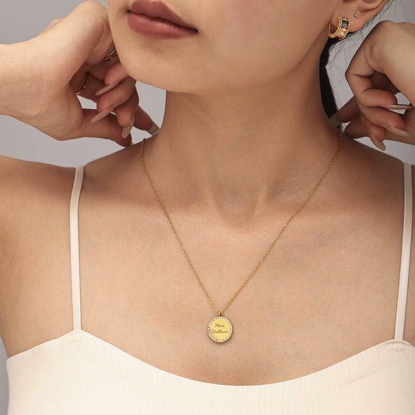 Doublesided Letter Overlapping Clavicle Necklace Bracelet Set Stainless Steel Diamondencrusted Electroplated For Women