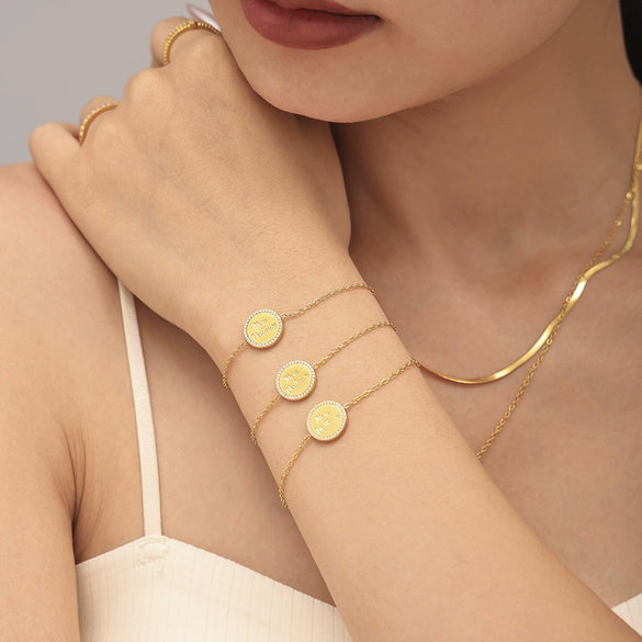 Doublesided Letter Overlapping Clavicle Necklace Bracelet Set Stainless Steel Diamondencrusted Electroplated For Women