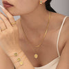 Doublesided Letter Overlapping Clavicle Necklace Bracelet Set Stainless Steel Diamondencrusted Electroplated For Women