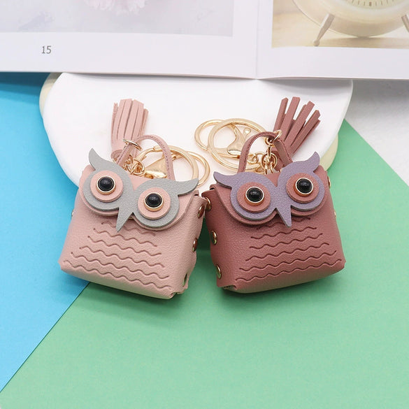 Doublesided Pu Leather Cartoon Owl Coin Purse Bag Keychain Pendant Modern Simplicity Style