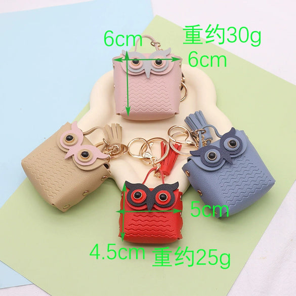 Doublesided Pu Leather Cartoon Owl Coin Purse Bag Keychain Pendant Modern Simplicity Style